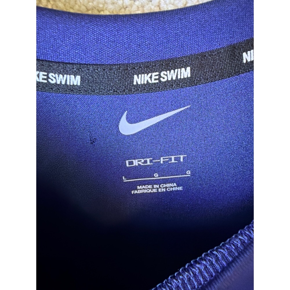 Nike Swim Rash Guard Mens Large Blue Dri-Fit UPF 40+ Short Sleeve Shirt NESSA586 - Picture 3 of 9